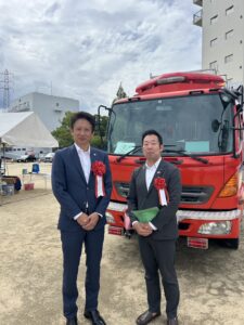 第70回大阪府消防大会で奥大輔寝屋川市議会議長と大阪府議会議員 土井かずよし